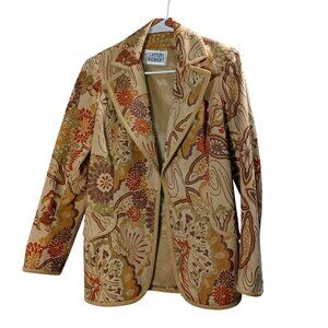 Vintage Jacket Boho Chic Samuel Robert Floral Blazer Tan  Womens Size 8